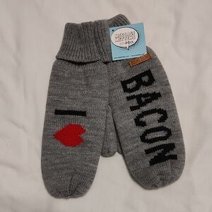 Gray 'I ♥ Bacon' Knit Mittens
